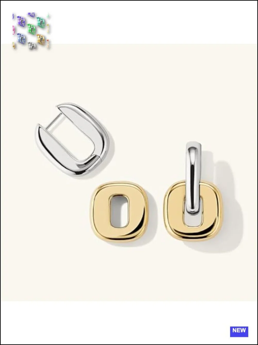 Convertible Geometric Hoop Earrings with Detachable Link, Hypoallergenic Mixed